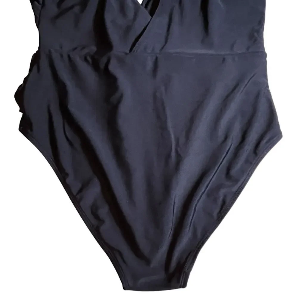 Nicole Miller Plunge Neckline Mesh Illusion Black One Piece Swimsuit Size 12